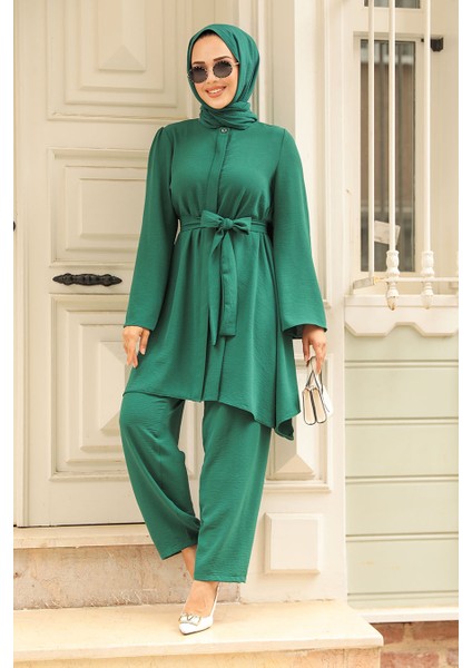 Asimetrik Detay Zümrüt Yeşili Tesettür Ikili Takım 65875ZY fiyatları