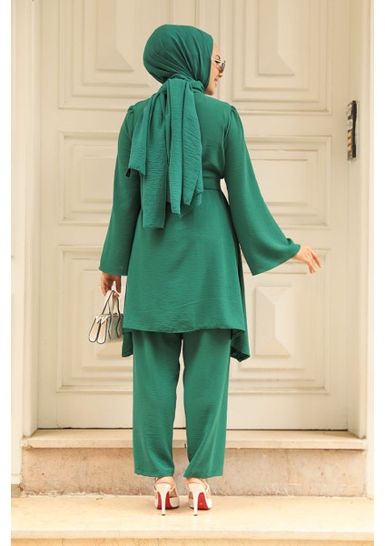 Asimetrik Detay Zümrüt Yeşili Tesettür Ikili Takım 65875ZY modelleri