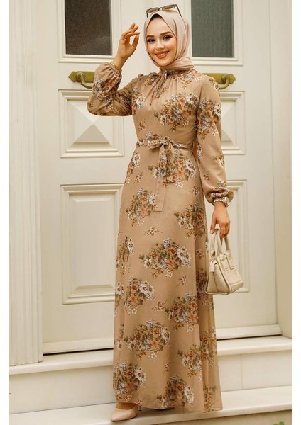 Çiçek Desenli Vizon Tesettür Elbise 279082V