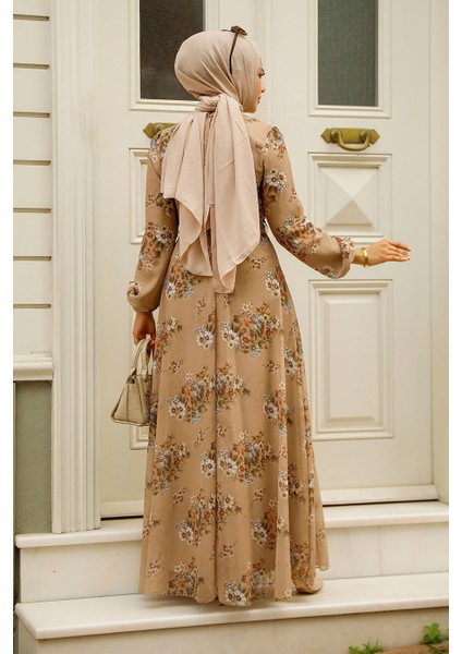 Çiçek Desenli Vizon Tesettür Elbise 279082V modelleri