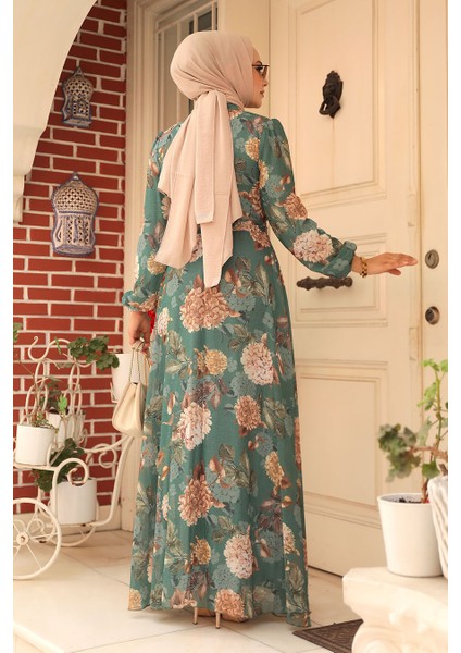 - Çiçek Desenli Yeşil Tesettür Elbise 279083Y fırsatları