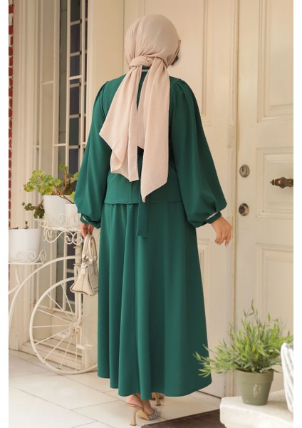 Kemerli Zümrüt Yeşili Tesettür Etekli Ikili Takım 20024ZY modelleri