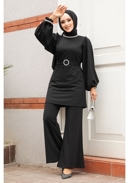 Tokalı Kemerli Siyah Tesettür Ikili Takım 20034S fiyatları