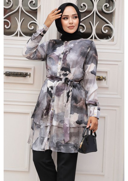 Desenli Gri Tesettür Tunik 21101GR fiyatları