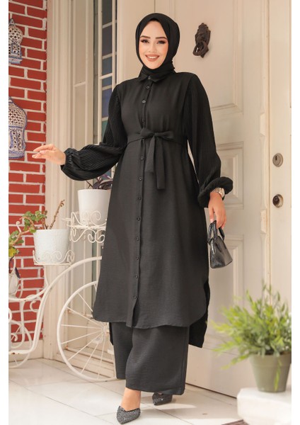 Düğmeli Siyah Tesettür Ikili Takım 12581S fiyatları