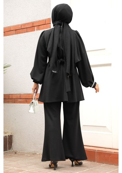 Tokalı Kemerli Siyah Tesettür Ikili Takım 20034S fırsatları