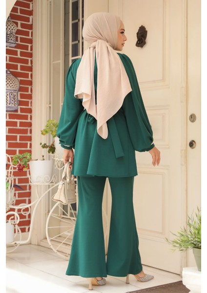 Tokalı Kemerli Zümrüt Yeşili Tesettür Ikili Takım 20034ZY modelleri