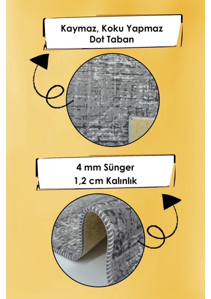 Kaymaz Tabanlı Kesme Kabartmalı Salon Koridor Mutfak HALISI5002A Antrasit