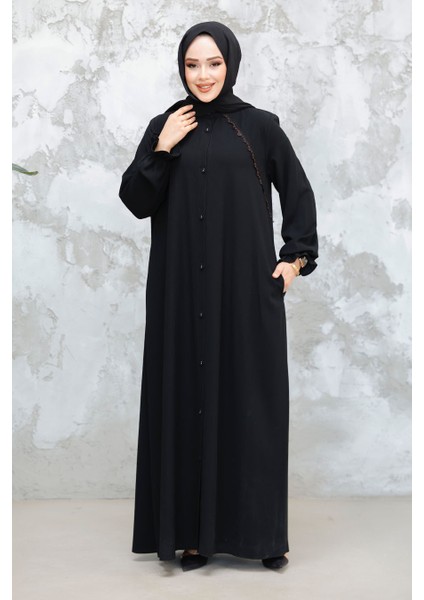 Düğmeli Siyah Tesettür Ferace 45275S fiyatları