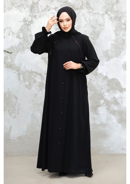 Düğmeli Siyah Tesettür Ferace 45275S modelleri