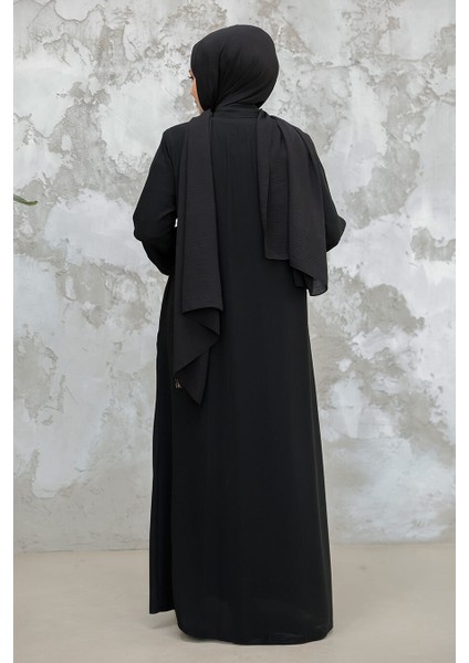 Düğmeli Siyah Tesettür Ferace 45275S fırsatları