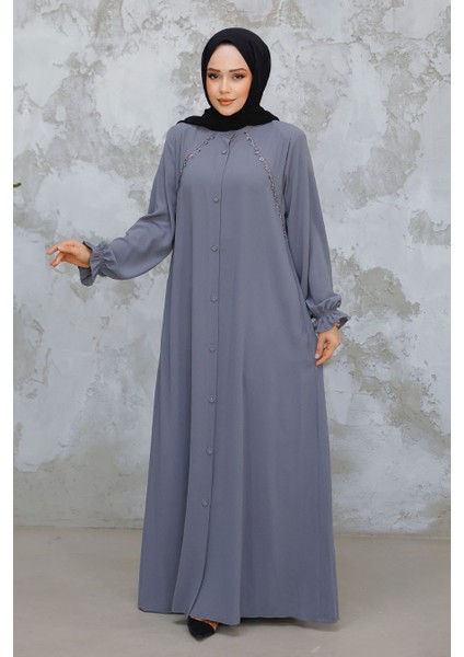 Düğmeli Gri Tesettür Ferace 45275GR fiyatları