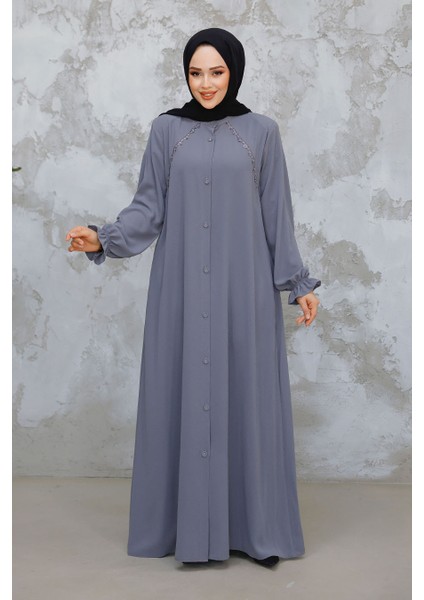 Düğmeli Gri Tesettür Ferace 45275GR modelleri