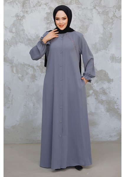 Düğmeli Gri Tesettür Ferace 45275GR fırsatları