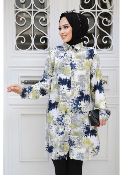 Desenli Yağ Yeşil Tesettür Tunik 11677YY