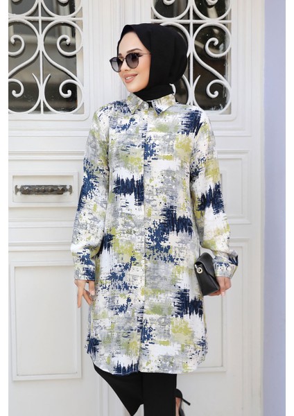 Desenli Yağ Yeşil Tesettür Tunik 11677YY fiyatları