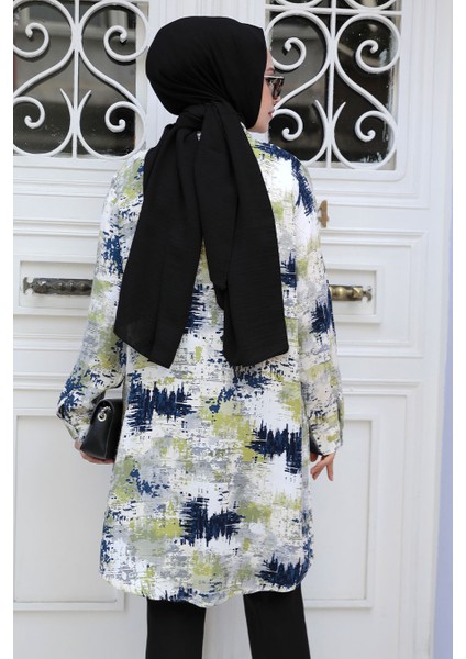 Desenli Yağ Yeşil Tesettür Tunik 11677YY modelleri
