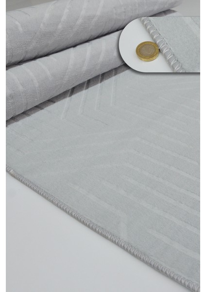 Kaymaz Tabanlı Kesme Kabartmalı Salon Koridor Mutfak Halısı 5025G Gri