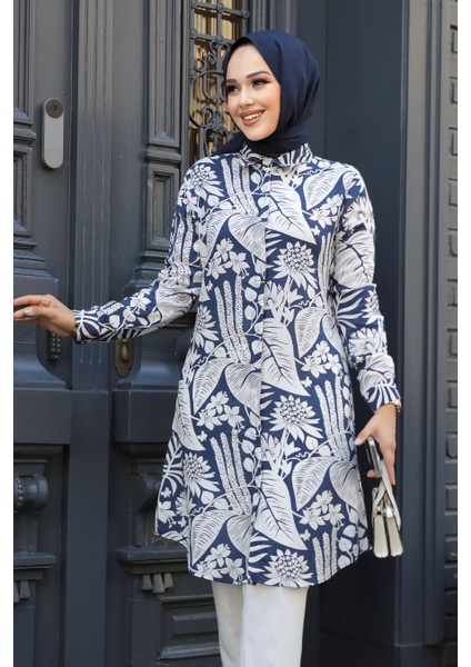 Desenli Lacivert Tesettür Tunik 11700L fiyatları