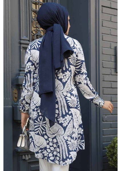 Desenli Lacivert Tesettür Tunik 11700L modelleri