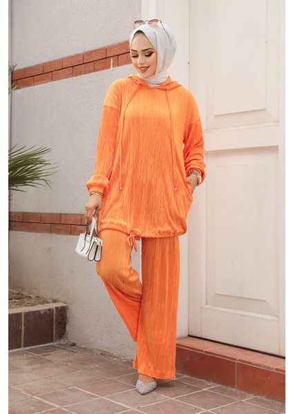 Pileli Turuncu Tesettür İkili Takım 100075T fiyatları