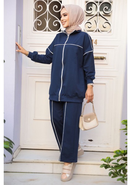 Fermuarlı Lacivert Tesettür Ikili Takım 20105L fiyatları