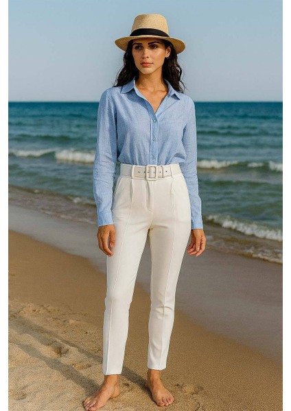 Dar Paça Beyaz Tesettür Pantolon 10550B