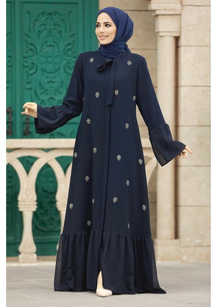 - Boncuk Detaylı Lacivert Tesettür Ferace 30072L modelleri