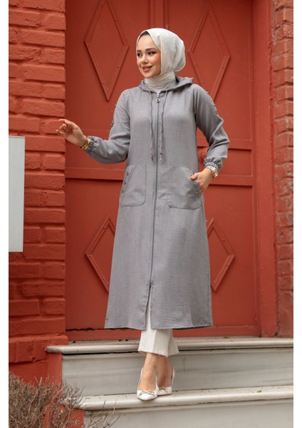 - Kapşonlu Gri Tesettür Kap 511GR
