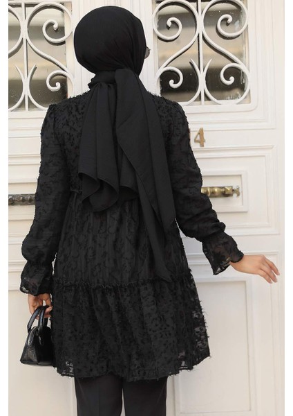 Kat Piliseli Siyah Tesettür Tunik 13921s fırsatları