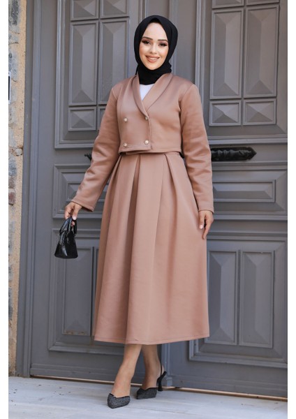 Ceketli Camel Tesettür Etekli Ikili Takım 681C fiyatları
