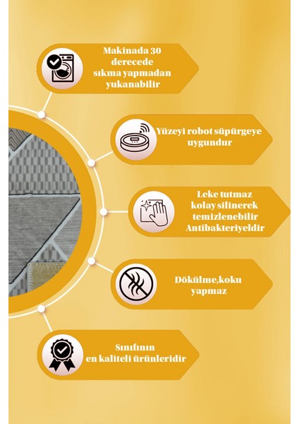 Kaymaz Tabanlı Kesme Kabartmalı Salon Koridor Mutfak HALISI5017G Gri