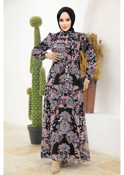 - Çiçek Desenli Gül Kurusu Tesettür Elbise 27950GK fiyatları