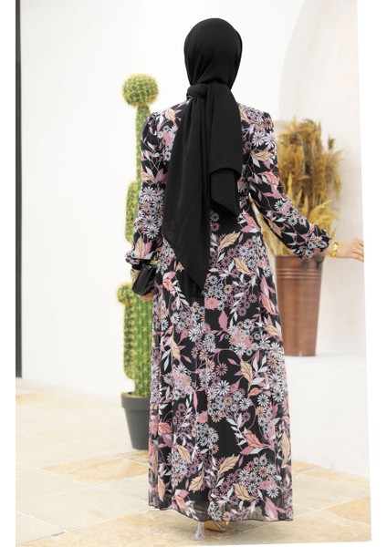 - Çiçek Desenli Gül Kurusu Tesettür Elbise 27950GK modelleri