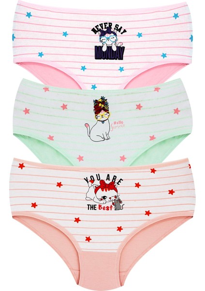 Kız Çocuk Külot 3'lü Baskılı (%96 Pamuk - %4 Elastan)