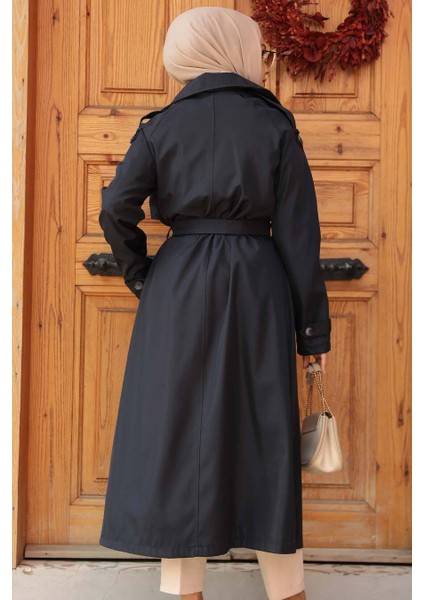 Düğmeli Lacivert Tesettür Trençkot 5949L modelleri