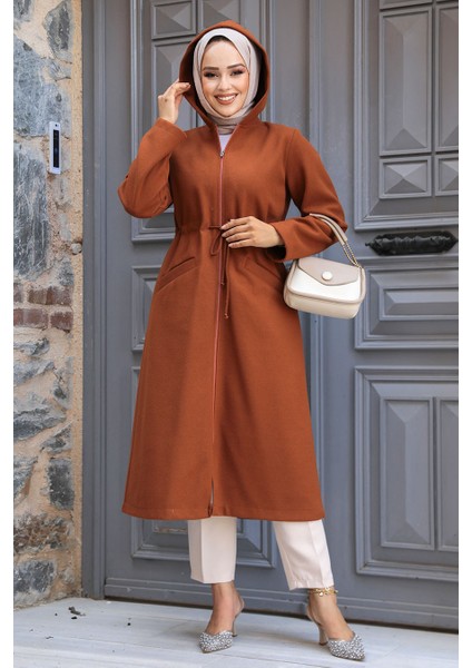 Kapşonlu Taba Tesettür Kaşe Kap 5947TB fiyatları