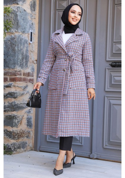 Kazayağı Desenli Mürdüm Kaşe Tesettür Kap 5956MU