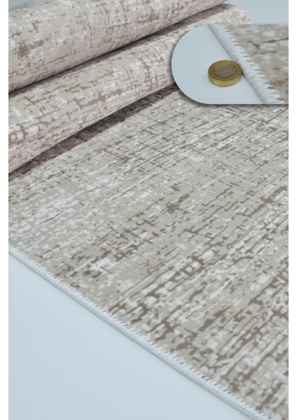 Kaymaz Tabanlı Kesme Kabartmalı Salon Koridor Mutfak Halısı 5002V Vizon