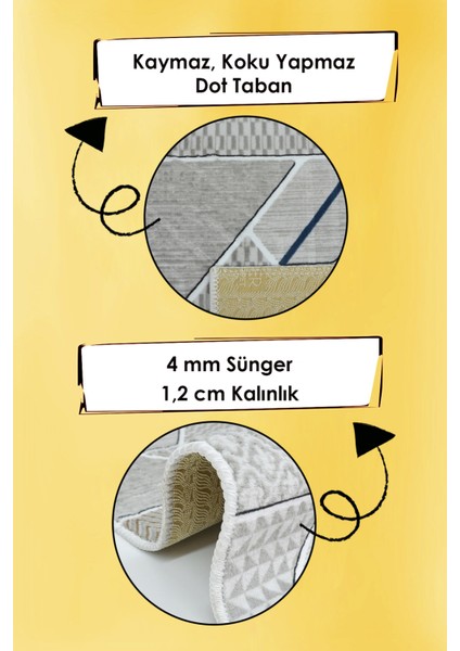 Kaymaz Tabanlı Kesme Kabartmalı Salon Koridor Mutfak HALISI5017G Gri