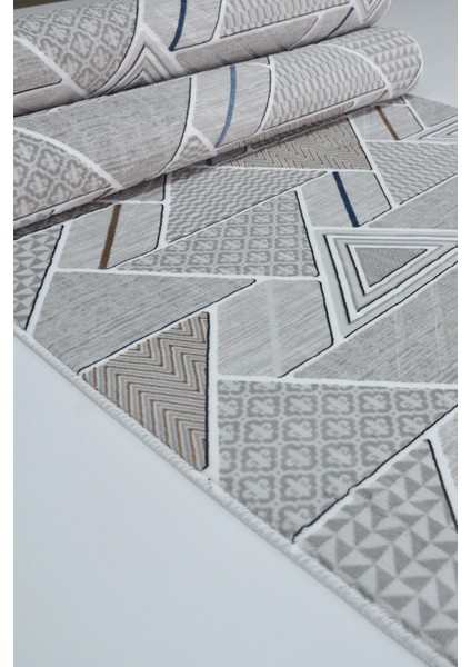 Kaymaz Tabanlı Kesme Kabartmalı Salon Koridor Mutfak HALISI5017G Gri