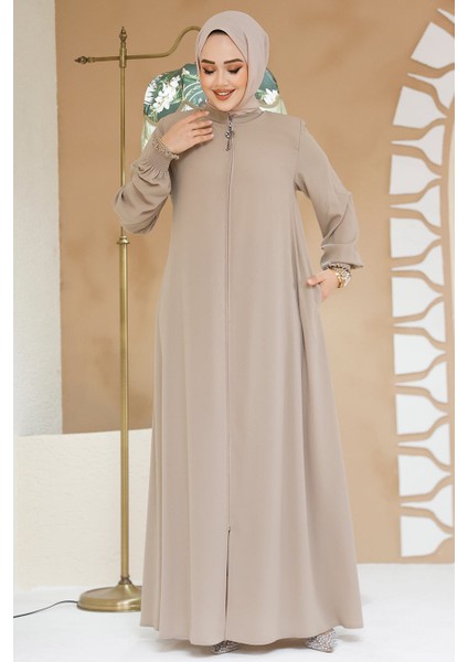 Fermuarlı Bej Tesettür Ferace 45287BEJ fiyatları