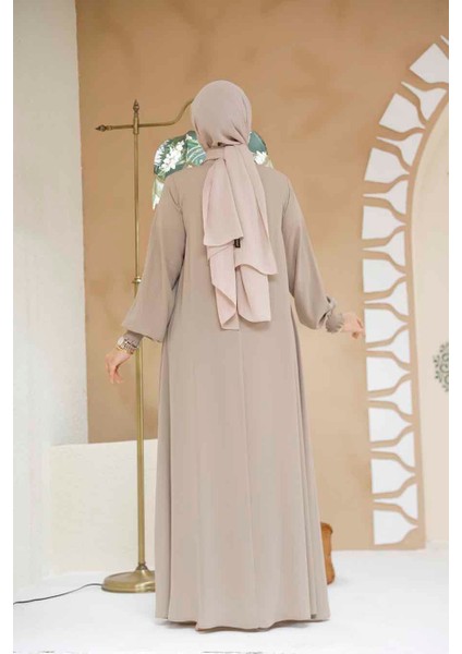 Fermuarlı Bej Tesettür Ferace 45287BEJ modelleri