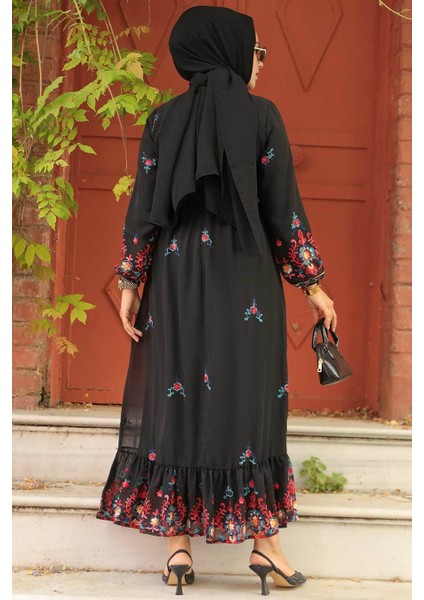 Çiçek Desenli Siyah Tesettür Elbise 23231S modelleri