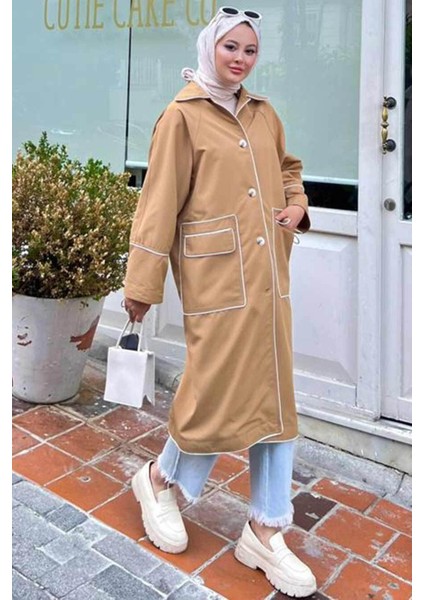 Düğmeli Bisküvi Tesettür Trençkot 9206BS