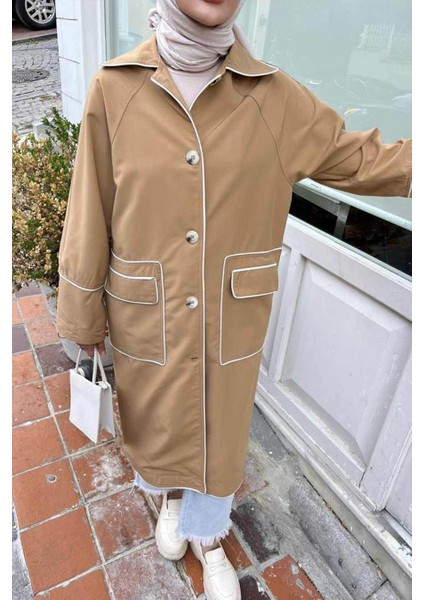 Düğmeli Bisküvi Tesettür Trençkot 9206BS fiyatları