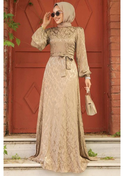 Desenli Vizon Tesettür Elbise 23272V