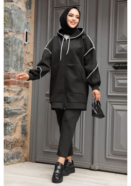 Fermuarlı Siyah Tesettür Ikili Takım 12621S