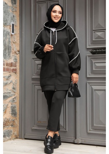 Fermuarlı Siyah Tesettür Ikili Takım 12621S fiyatları