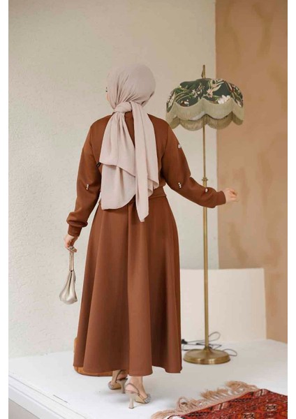 Boncuk Detaylı Taba Tesettür Etekli Ikili Takım 1277TB modelleri
